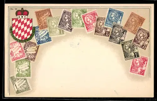 AK Monaco, Verschiedene Briefmarken, Wappen