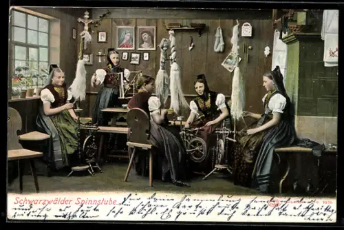 AK Frauen in Schwarzwälder Trachten in einer Spinnstube, Schweiz