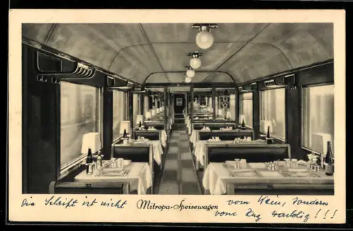 AK Deutsche Eisenbahn, Innenansicht eines Mitropa-Speisewagens