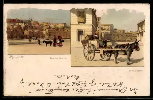 Lithographie Napoli, Santa Lucia, Macchietta