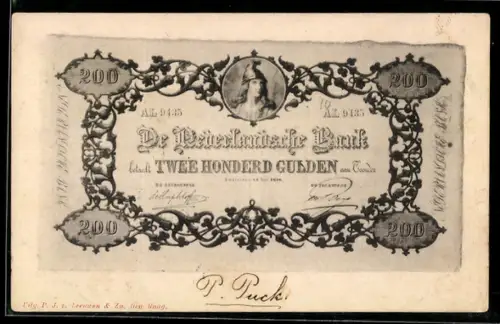 AK De Nederlandsche Bank betaalt Honderd Gulden..., Geldschein, Ornamente