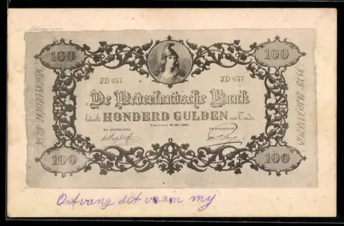 AK Niederländischer Geldschein im Wert von 100 Gulden