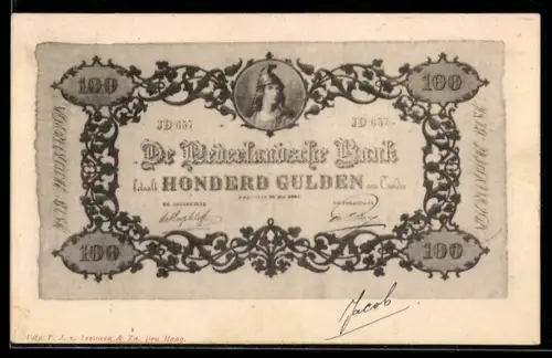 AK Niederländischer Geldschein im Wert von 100 Gulden