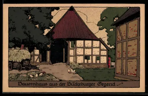 Steindruck-AK Bauernhaus aus der Bückeburger Gegend