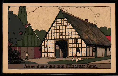 Steindruck-AK Bauernhaus aus dem Münchner Land