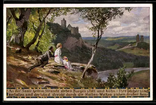 Künstler-AK Paul Hey: Pärchen geniesst den Ausblick, Verein für das Deutschtum im Ausland