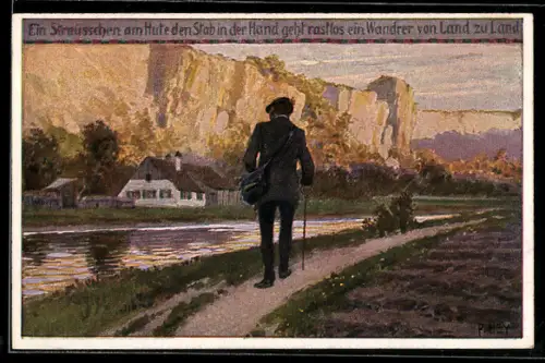 Künstler-AK P. Hey, Volksliederkarte Nr. 52: Ein Sträusschen am Hute, Verein für das Deutschtum im Ausland