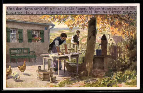 Künstler-AK P. Hey, Volksliederkarte Nr. 58: Und der Hans schleicht umher