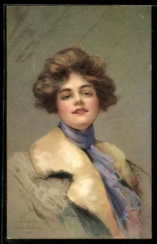 Künstler-AK Philip Boileau: Attraktive junge Frau im Mantel