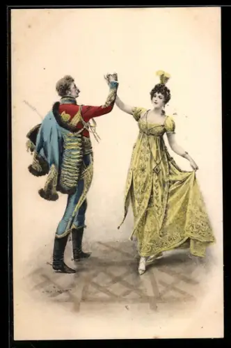 AK Husar und elegante Dame beim Tanz