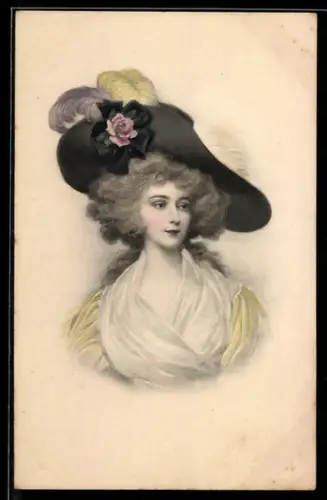 Künstler-AK Ätherische Schönheit mit grossem Hut, Jugendstil