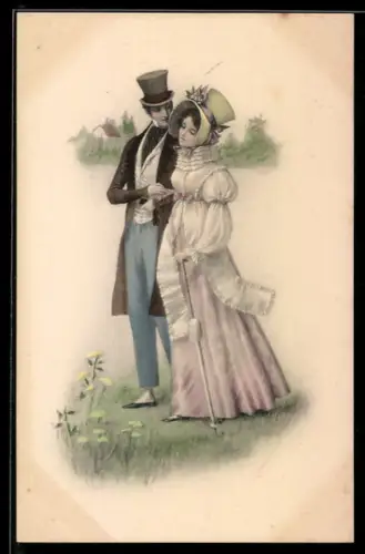 Künstler-AK M. Munk Nr. 391: Heureuse Année!, Junges viktorianisches Paar