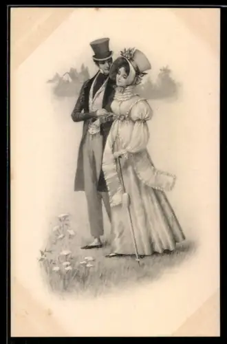 Künstler-AK M. Munk Nr. 391: Heureuse Année!, Liebespaar aus dem 19. Jahrhundert