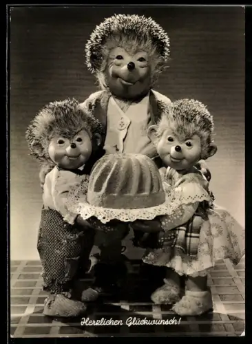 AK Mecki mit Kindern und Geburtstagstorte - Herzlichen Glückwunsch