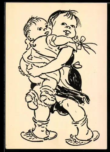 Künstler-AK Heinrich Zille: Mädchen trägt Säugling