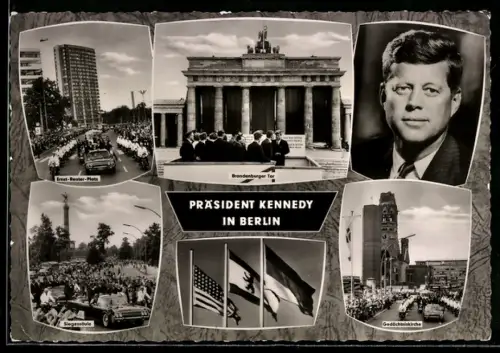 AK Berlin, Präsident der USA Kennedy zu Besuch in der Stadt, Ernst-Reuter-Platz, Gedächtniskirche