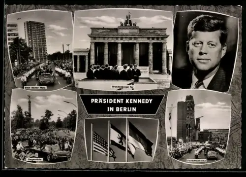 AK Berlin, Präsident der USA Kennedy zu Besuch in der Stadt, Ernst-Reuter-Platz, Gedächtniskirche