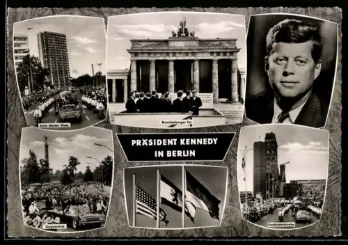 AK Berlin, Präsident der USA Kennedy zu Besuch in der Stadt, Ernst-Reuter-Platz, Gedächtniskirche