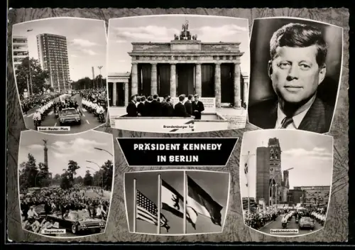 AK Berlin, Präsident der USA Kennedy zu Besuch in der Stadt, Ernst-Reuter-Platz, Gedächtniskirche