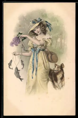 Künstler-AK H. Schubert: Mädchen im Kleidmit Fischkette