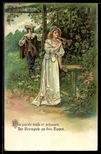 AK Trompeter von Säckingen beobachtet Margarete beim Musizieren, Behüt Dich Gott!