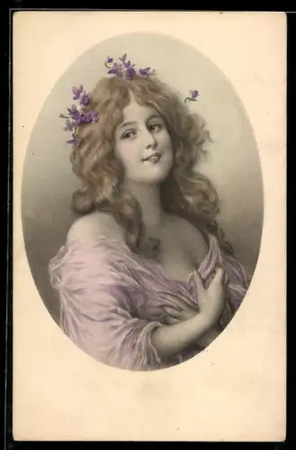 Künstler-AK M. Munk Nr. 718: Junge Dame mit Blüten im Haar