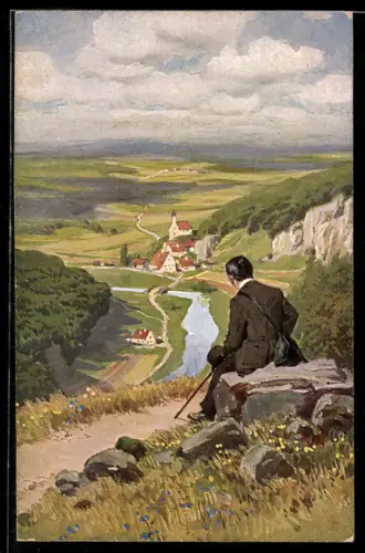 Künstler-AK P. Hey: Volksliederkarte Nr. 20, Nun ade, du mein lieb Heimatland, Verein für das Deutschtum im Ausland