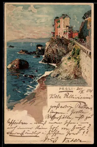 Künstler-AK Manuel Wielandt: Pegli, Küstenpanorama mit Häusern
