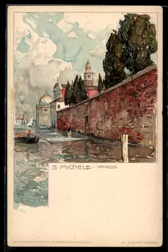 Künstler-AK Venezia, S. Michele, Gondoliere