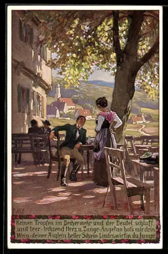 Künstler-AK Paul Hey: Keinen Tropfen im Becher mehr und der Beutel schlaff, Verein für das Deutschtum im Ausland