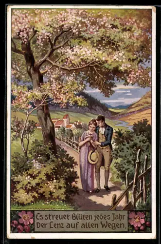 Künstler-AK sign.: A. Untersberger: Volksliederkarte Nr. 77, Es streuet Blüten jedes Jahr