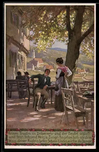 Künstler-AK Paul Hey: Keinen Tropfen im Becher mehr und der Beutel schlaff, Verein für das Deutschtum im Ausland