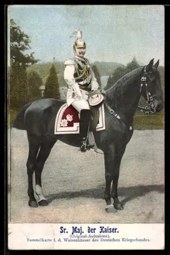 AK Kaiser Wilhelm II. in Uniform mit Corps du Garde auf seinem Pferd