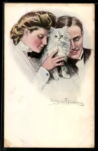 Künstler-AK Clarence F. Underwood: Paar mit weisser Katze