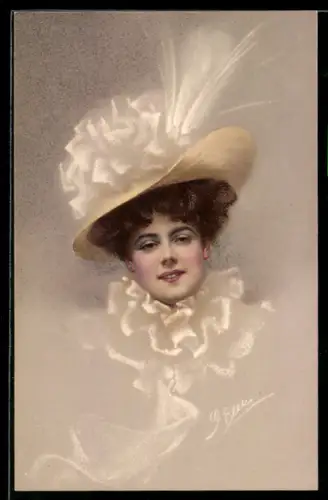 Künstler-AK sign. Ellka: Frau mit gelbem Hut