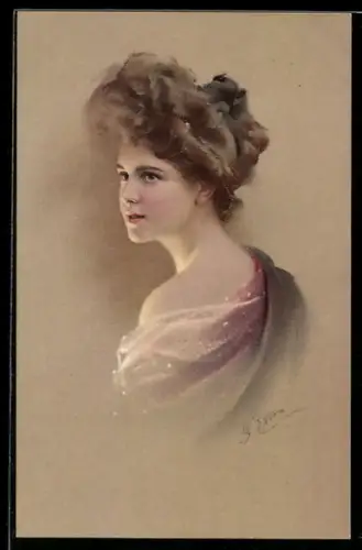 Künstler-AK sign. Ellka: Junges Mädchen mit eleganter Hochsteckfrisur
