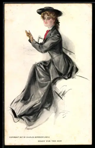 Künstler-AK Harrison Fisher: Ready for the Run, elegante junge Dame