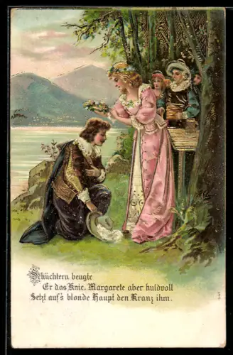 Lithographie Trompeter von Säckingen beugt das Knie