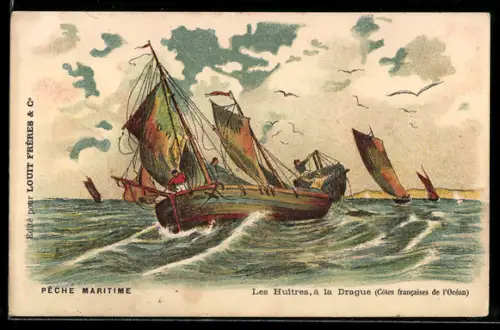 AK Fischer auf ihrem Schiff auf hoher See, Reklame Chocolat Louit