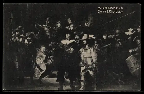 AK Stollwerk Cacao & Chocolade Reklame, Historische Szene