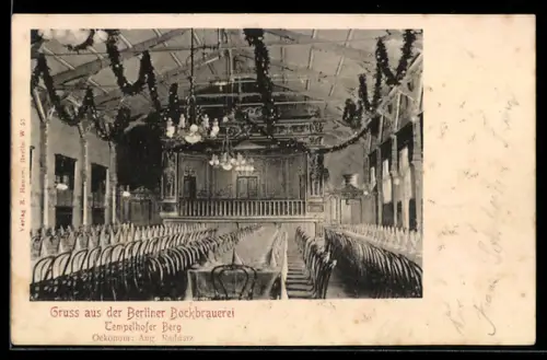 AK Berlin-Kreuzberg, Bockbrauerei Tempelhofer Berg, Inh. Aug. Raddatz, Festsaal