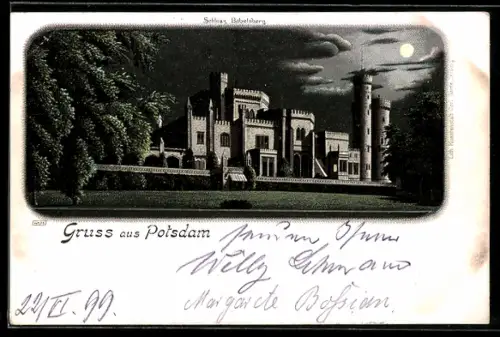 AK Potsdam, Schloss Babelsberg im Mondschein