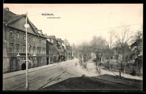 AK Weimar, Partie am Karlsplatz mit Hotel Russischer Hof
