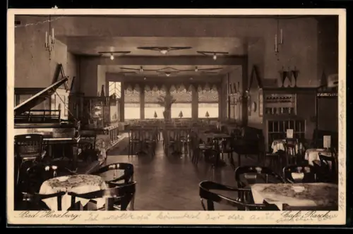 AK Bad Harzburg, Café und Konditorei von Hermann Raeck, Innenbereich für Gäste mit Piano