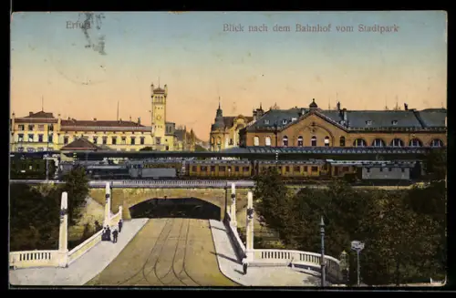 AK Erfurt, Blick nach dem Bahnhof vom Stadtpark