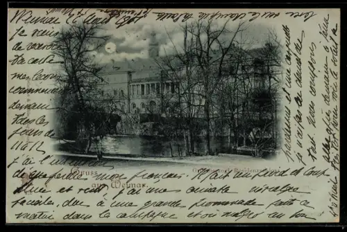 Mondschein-AK Weimar, Grossherzogl. Residenzschloss, Parkansicht