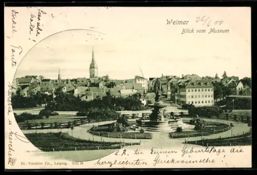 AK Weimar, Blick vom Museum, Ortspanorama, Brunnen