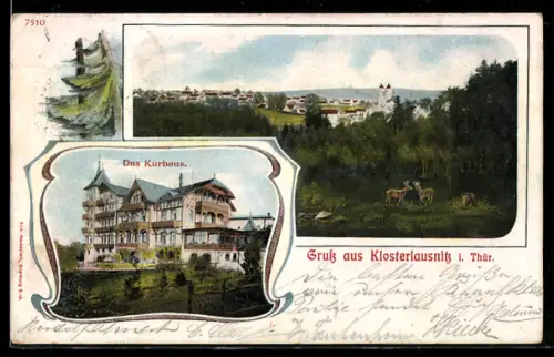 AK Klosterlausnitz i. Thür., Kurhaus, Ortsansicht aus der Vogelschau