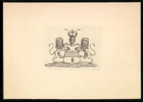 Exlibris Löwen mit Wappenschild und Helmzier