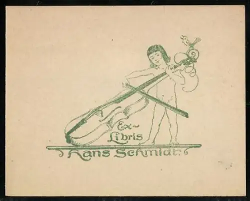 Exlibris Hans Schmidt, Kind mit Kontrabass